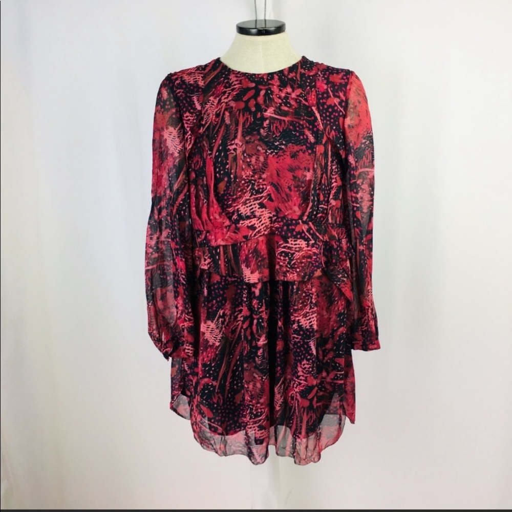IRO Red Silk Long Sleeve Mini Dress
